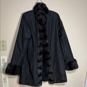 St. John Black silk reversible fur Trench Coat